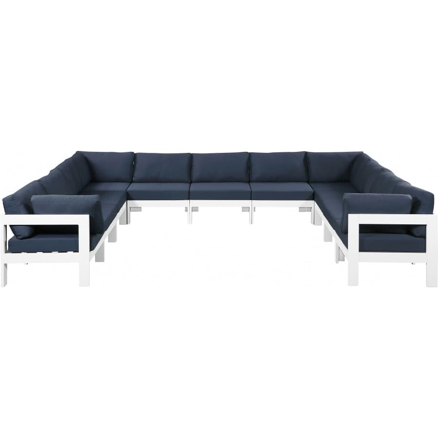 Meridian Furniture Nizuc Outdoor Patio White Aluminum Modular Sectional 11A - Navy - Outdoor Furniture
