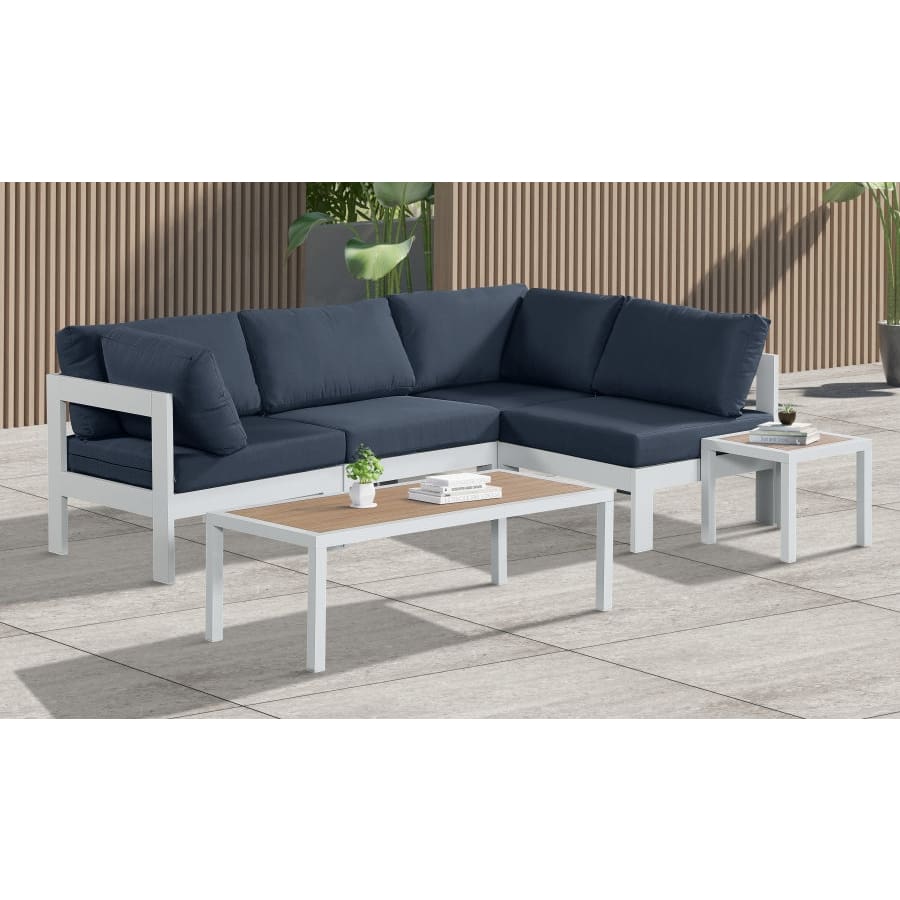 Meridian Furniture Nizuc Outdoor Patio White Aluminum Modular Sectional 4C - Navy - Outdoor Furniture