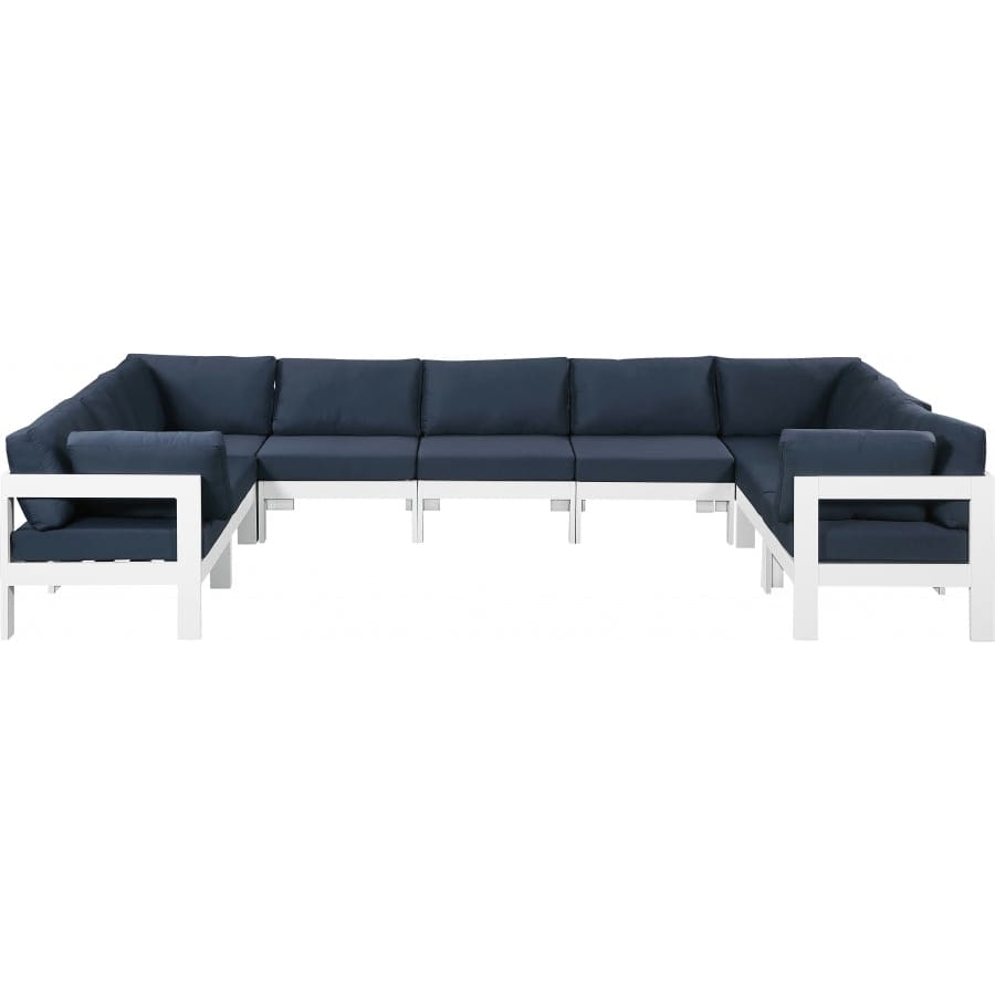 Meridian Furniture Nizuc Outdoor Patio Aluminum Modular Sectional 9C - Navy - Outdoor Furniture