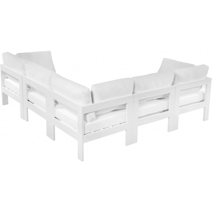 Meridian Furniture Nizuc Outdoor Patio White Aluminum Modular Sectional 5B - Outdoor Furniture