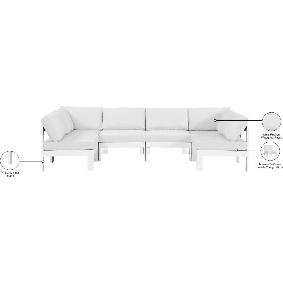 Meridian Furniture Nizuc Outdoor Patio White Aluminum Modular Sectional 6B - Outdoor Furniture