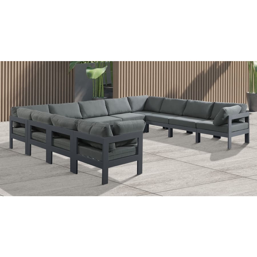 Meridian Furniture Nizuc Outdoor Patio Grey Aluminum Modular Sectional 11A - Outdoor Furniture