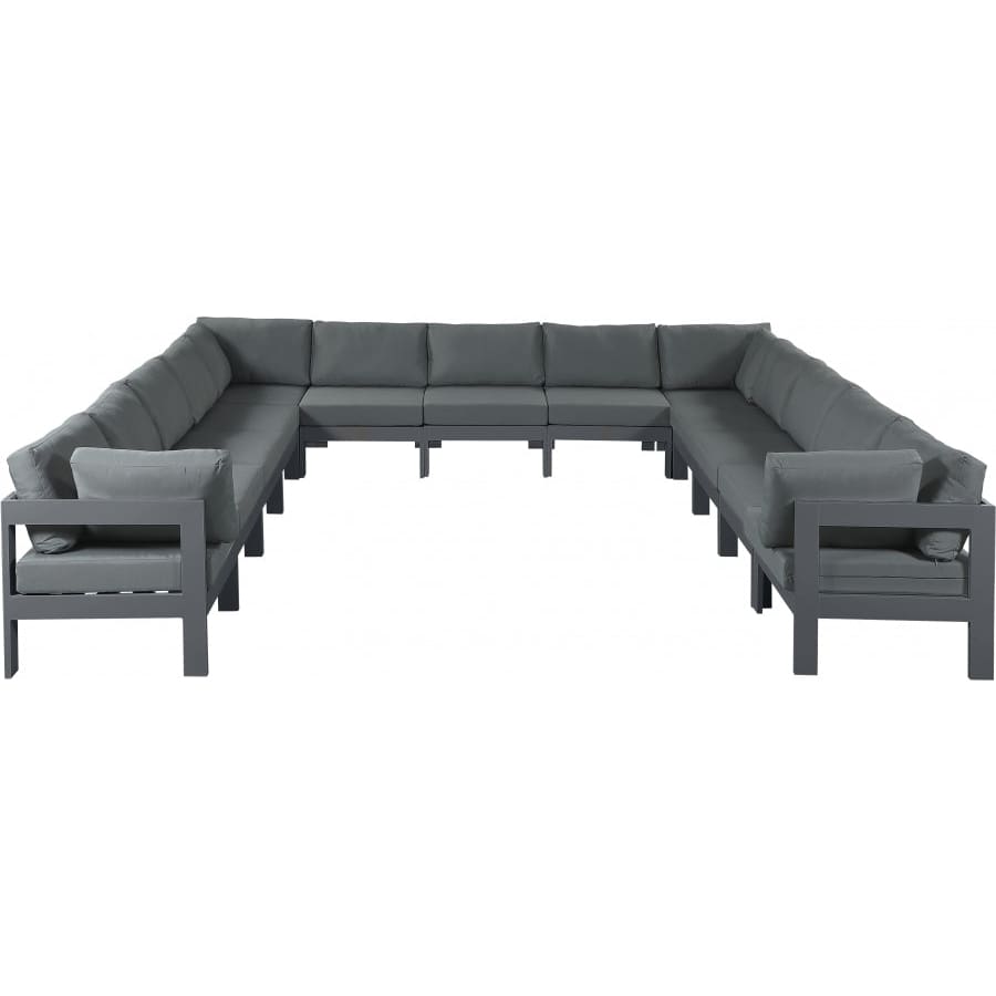 Meridian Furniture Nizuc Outdoor Patio Grey Aluminum Modular Sectional - Grey - Outdoor Furniture