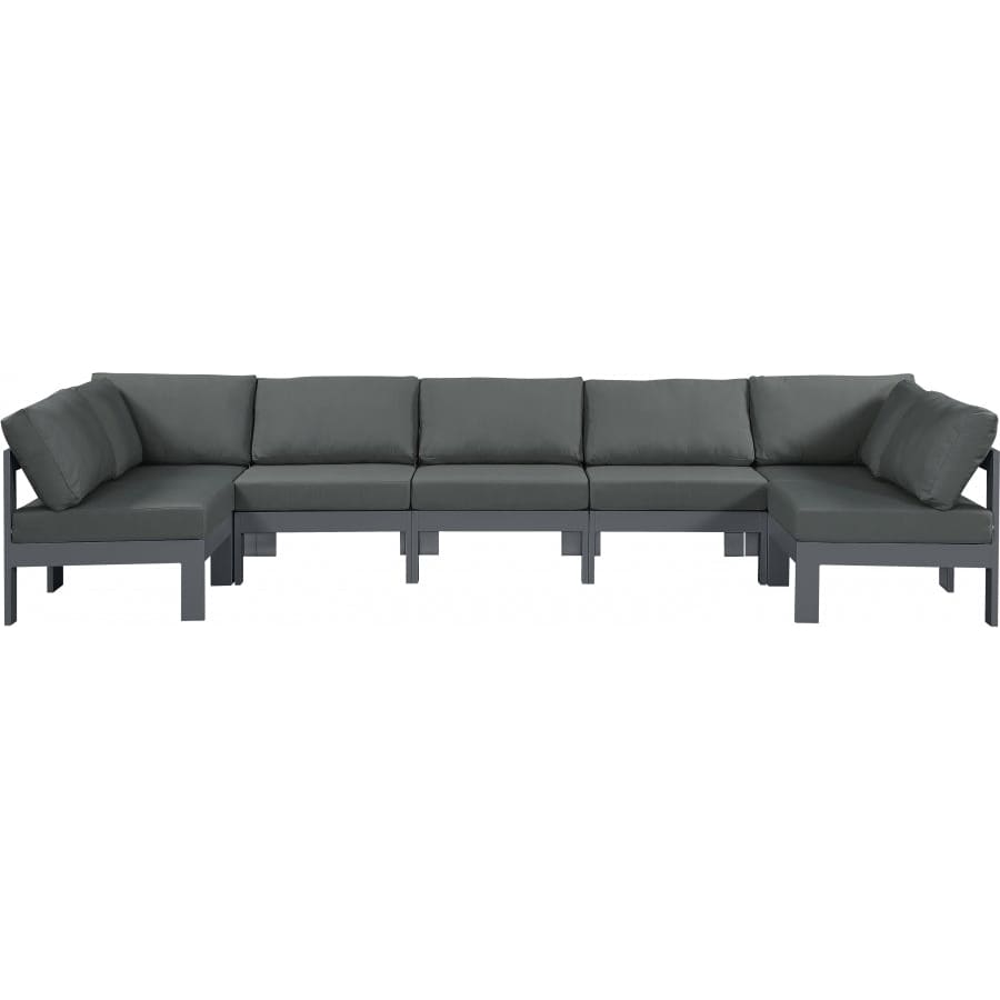 Meridian Furniture Nizuc Outdoor Patio Grey Aluminum Modular Sectional 7C - Grey - Outdoor Furniture