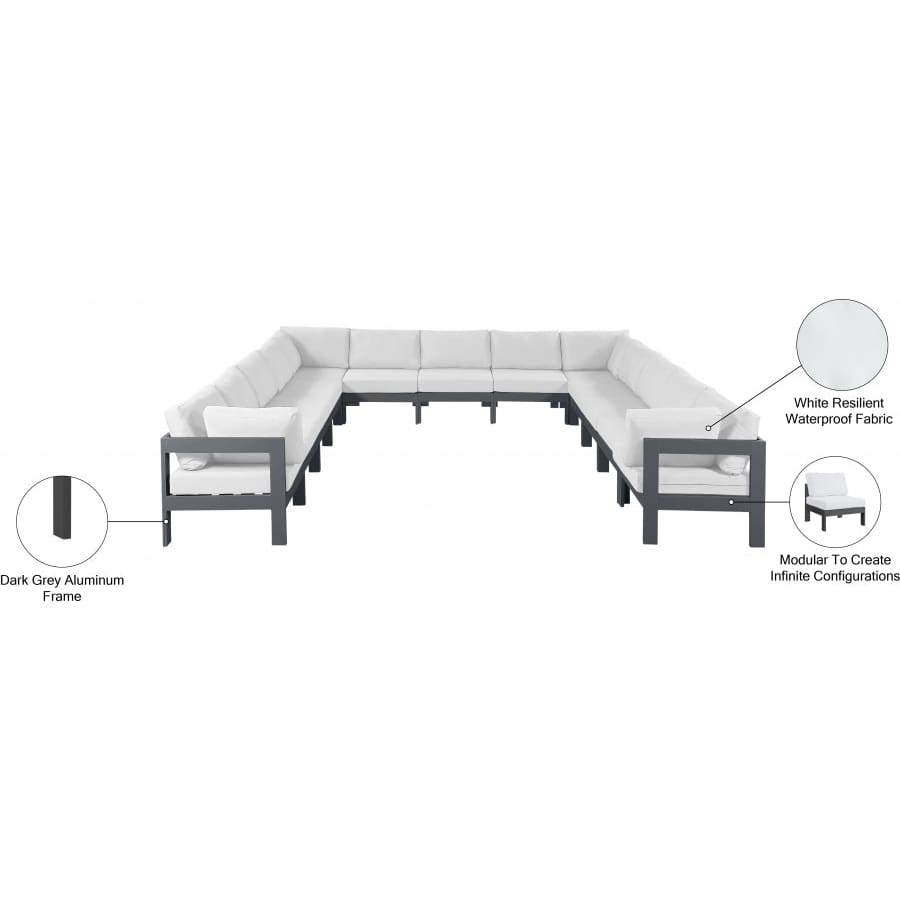 Meridian Furniture Nizuc Outdoor Patio Grey Aluminum Modular Sectional - Outdoor Furniture