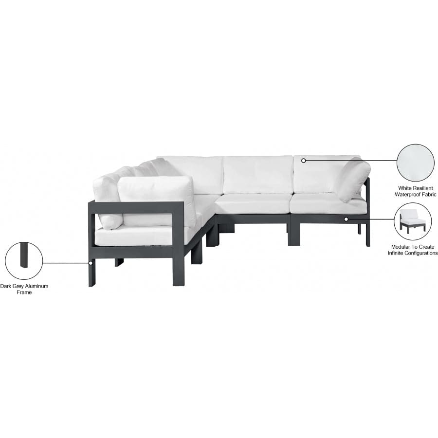 Meridian Furniture Nizuc Outdoor Patio Grey Aluminum Modular Sectional 5B - Outdoor Furniture