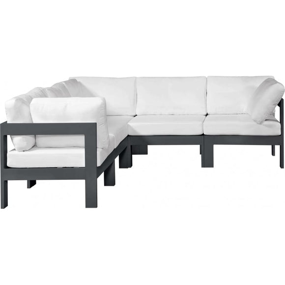 Meridian Furniture Nizuc Outdoor Patio Grey Aluminum Modular Sectional 5B - White - Outdoor Furniture