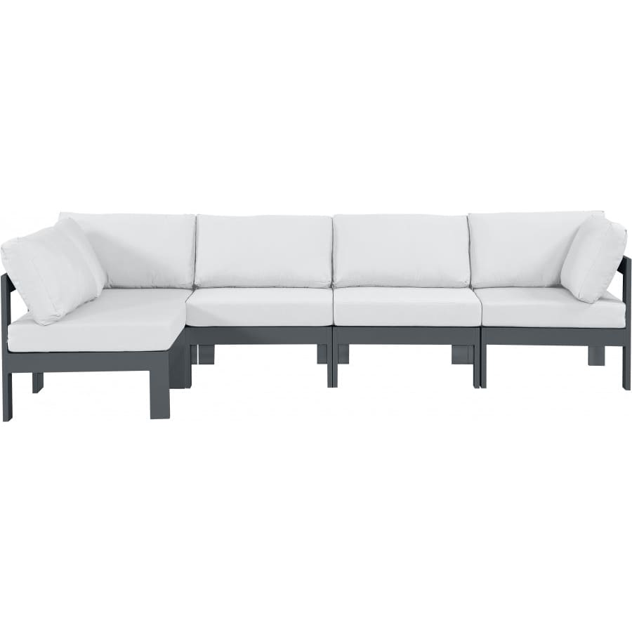 Meridian Furniture Nizuc Outdoor Patio Grey Aluminum Modular Sectional 5C - White - Outdoor Furniture