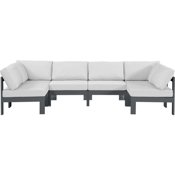 Meridian Furniture Nizuc Outdoor Patio Grey Aluminum Modular Sectional 6B - White - Outdoor Furniture