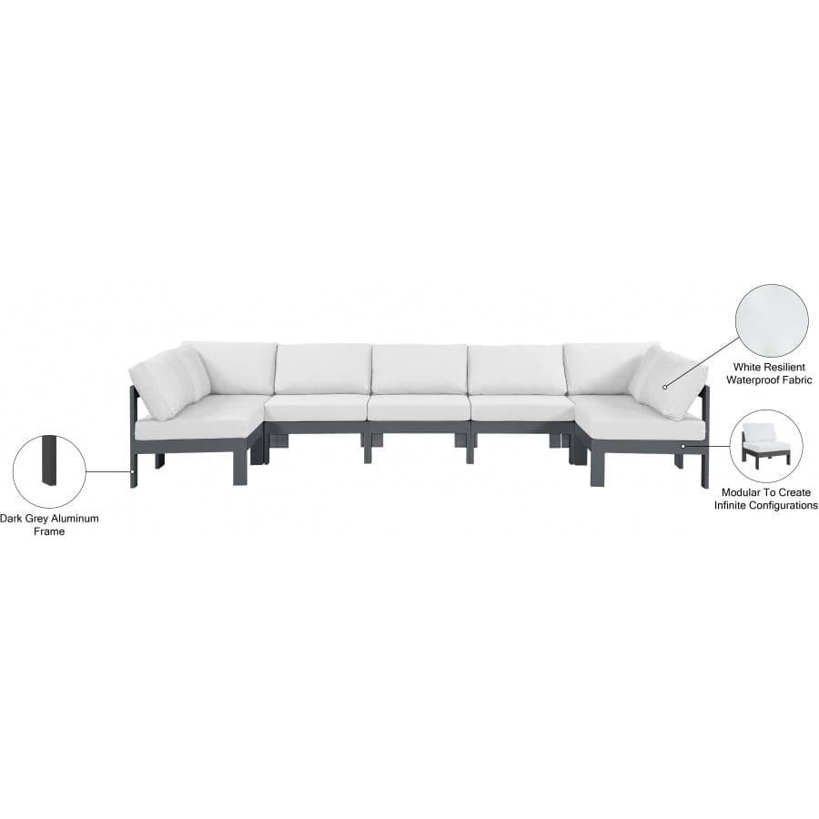 Meridian Furniture Nizuc Outdoor Patio Grey Aluminum Modular Sectional 7C - Outdoor Furniture