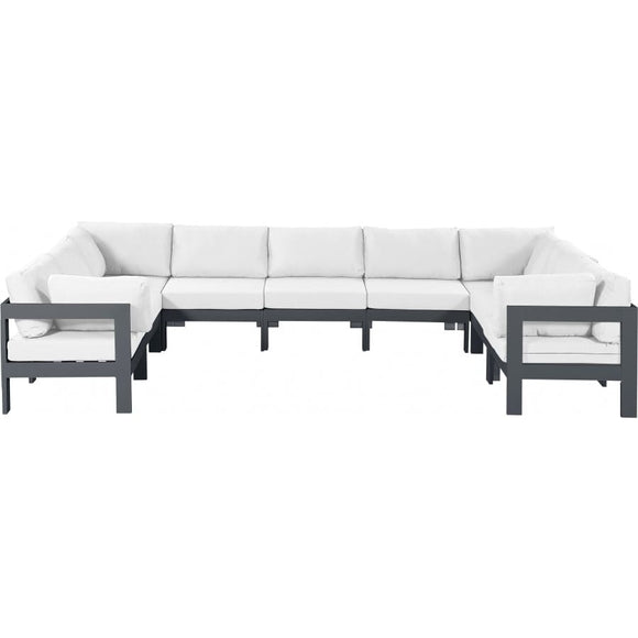 Meridian Furniture Nizuc Outdoor Patio Grey Aluminum Modular Sectional 9C - White - Outdoor Furniture