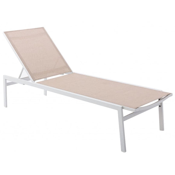 Meridian Furniture Santorini Outdoor Patio Chaise Lounge Chair - White Frame - Beige - Outdoor Furniture