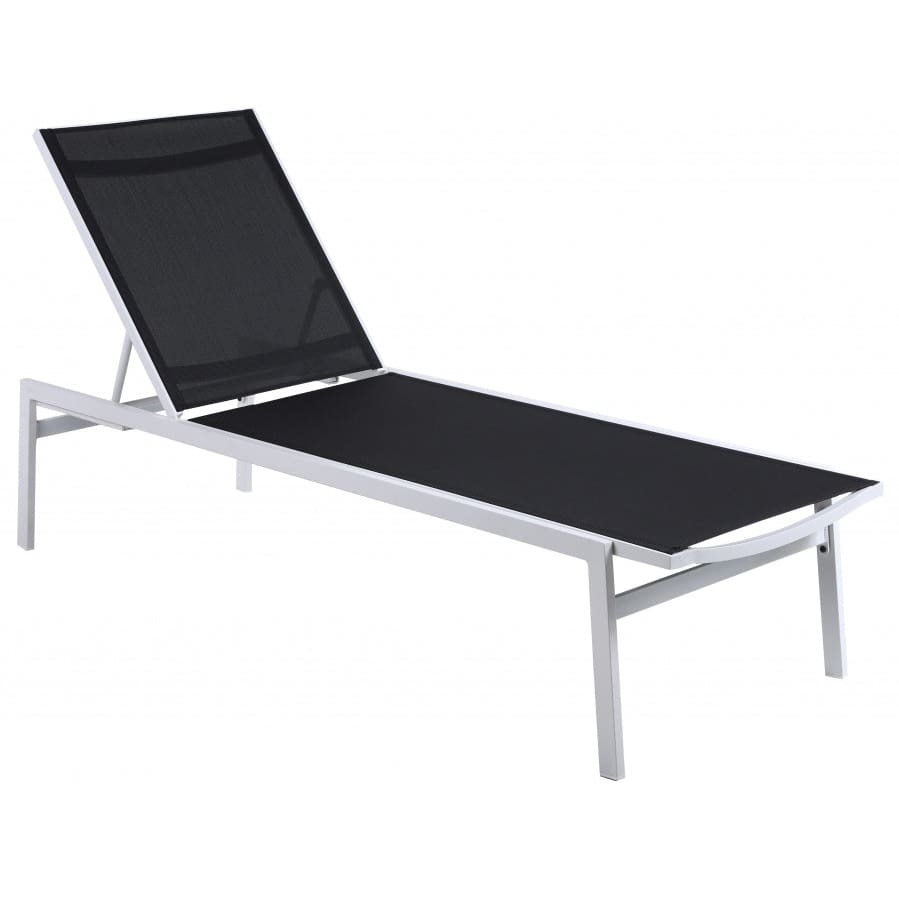 Meridian Furniture Santorini Outdoor Patio Chaise Lounge Chair - White Frame - Black - Outdoor Furniture