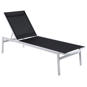 Meridian Furniture Santorini Outdoor Patio Chaise Lounge Chair - White Frame - Beige - Outdoor Furniture