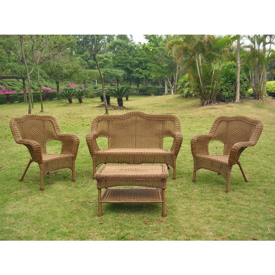 International Caravan Four Piece Maui Outdoor Seating Group - Mocha - Outdoor Furniture