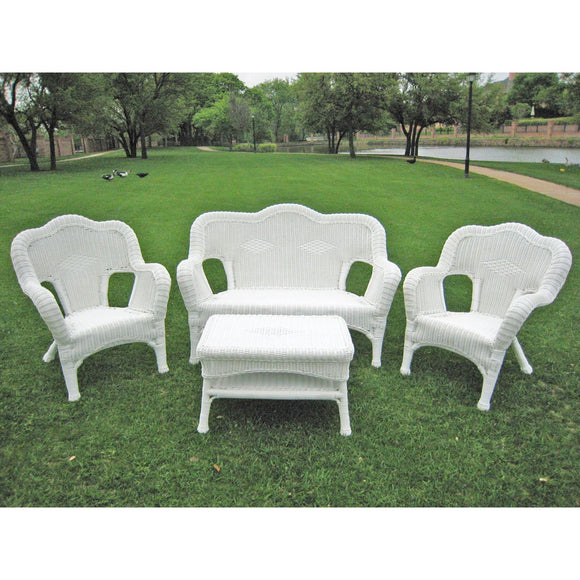 International Caravan Four Piece Maui Outdoor Seating Group - White - Outdoor Furniture