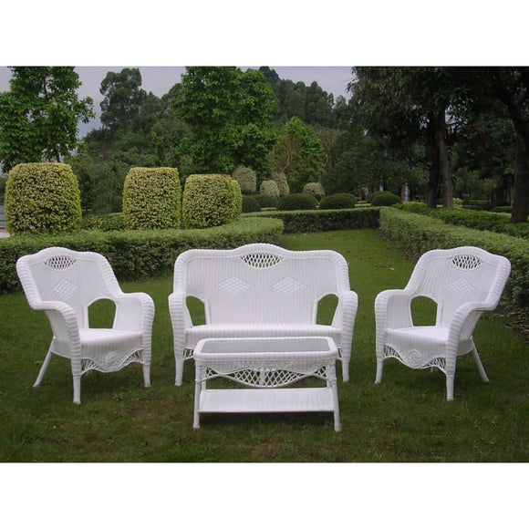 International Caravan Riviera 4-Piece Outdoor Seating Group - White - Outdoor Furniture