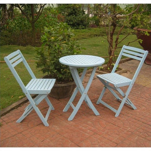 International Caravan Set of 3 Acacia Folding Bistro Set - White Wash - Outdoor Furniture