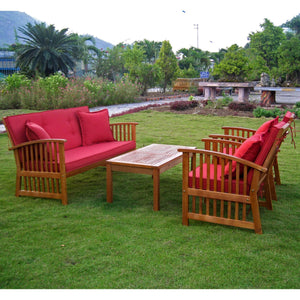 International Caravan Royal Tahiti Phuket Set of Four Settee Group with Cushions - Dark Honey/Ruby Red - Outdoor Furniture
