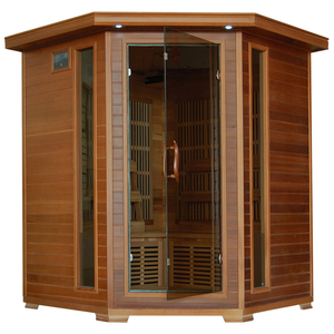 Blue Wave Whistler 4-Person Cedar Corner Infrared Sauna w/ 10 Carbon Heaters