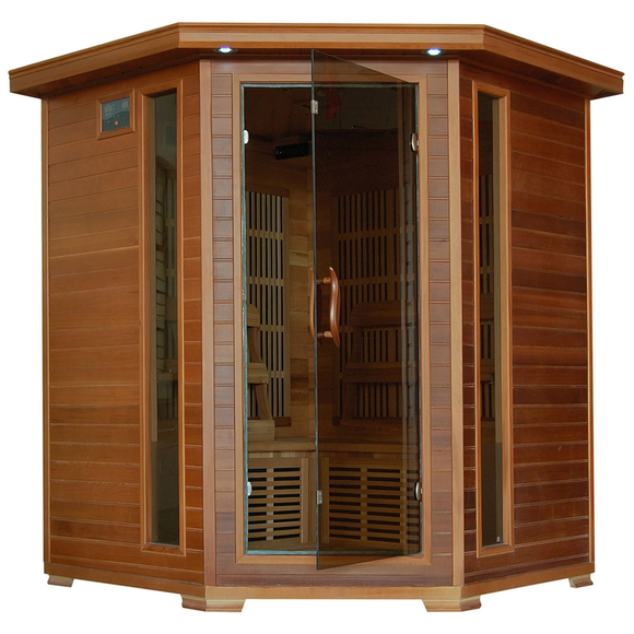 Blue Wave Whistler 4-Person Cedar Corner Infrared Sauna w/ 10 Carbon Heaters