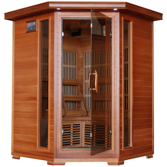 Blue Wave 3-Person Cedar Corner Infrared Sauna w/ 7 Carbon Heaters
