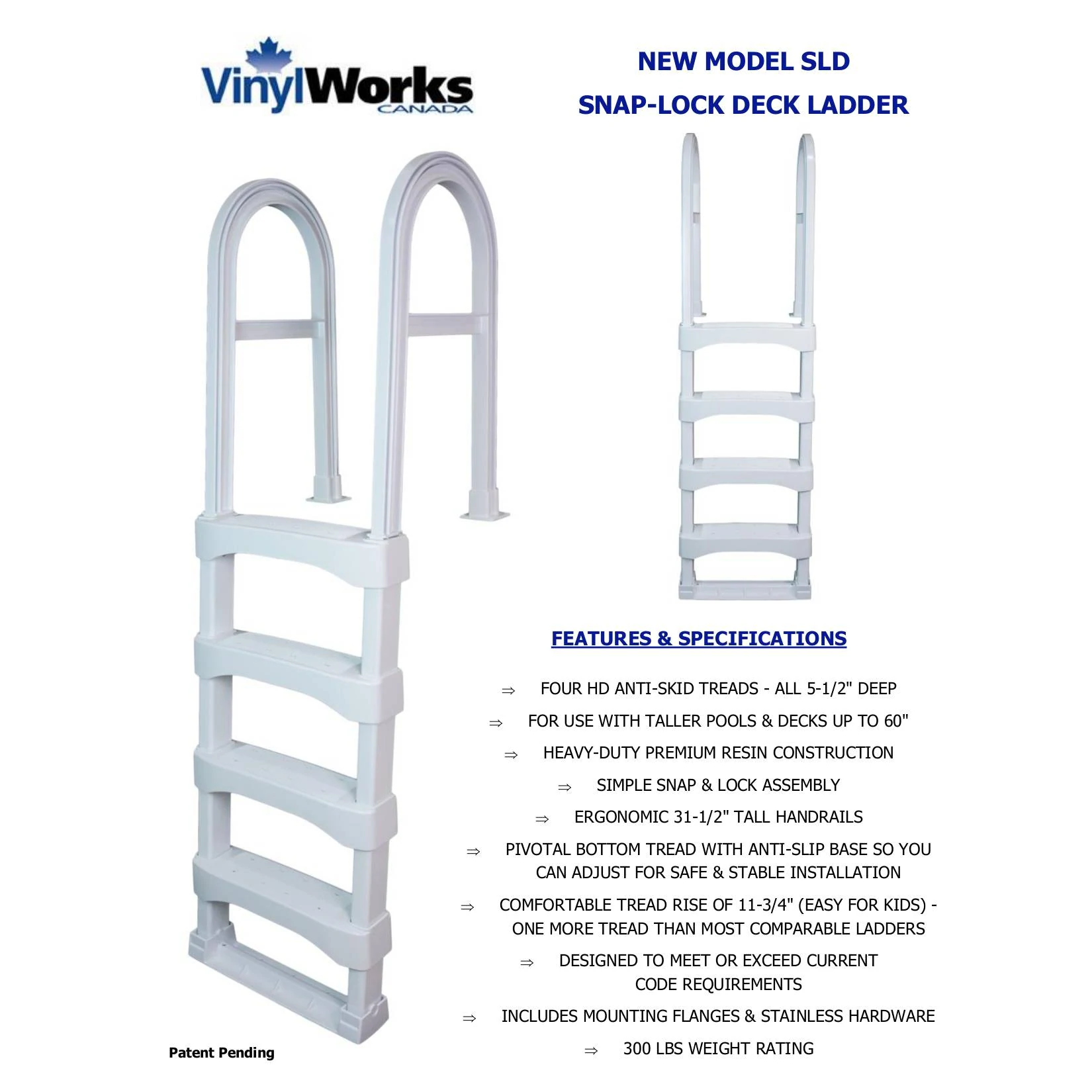 Blue Wave Snap-Lock Deck Ladder for Above-Ground Pools - White